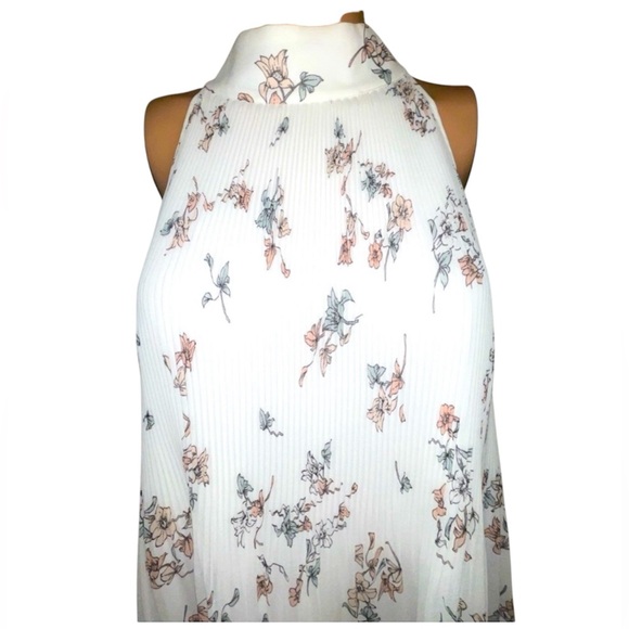 1.STATE FLORAL-PRINT PLEATED HALTER TOP SLEEVELESS COLLARLESS CREAM COLOR SIZE M - Picture 9 of 14